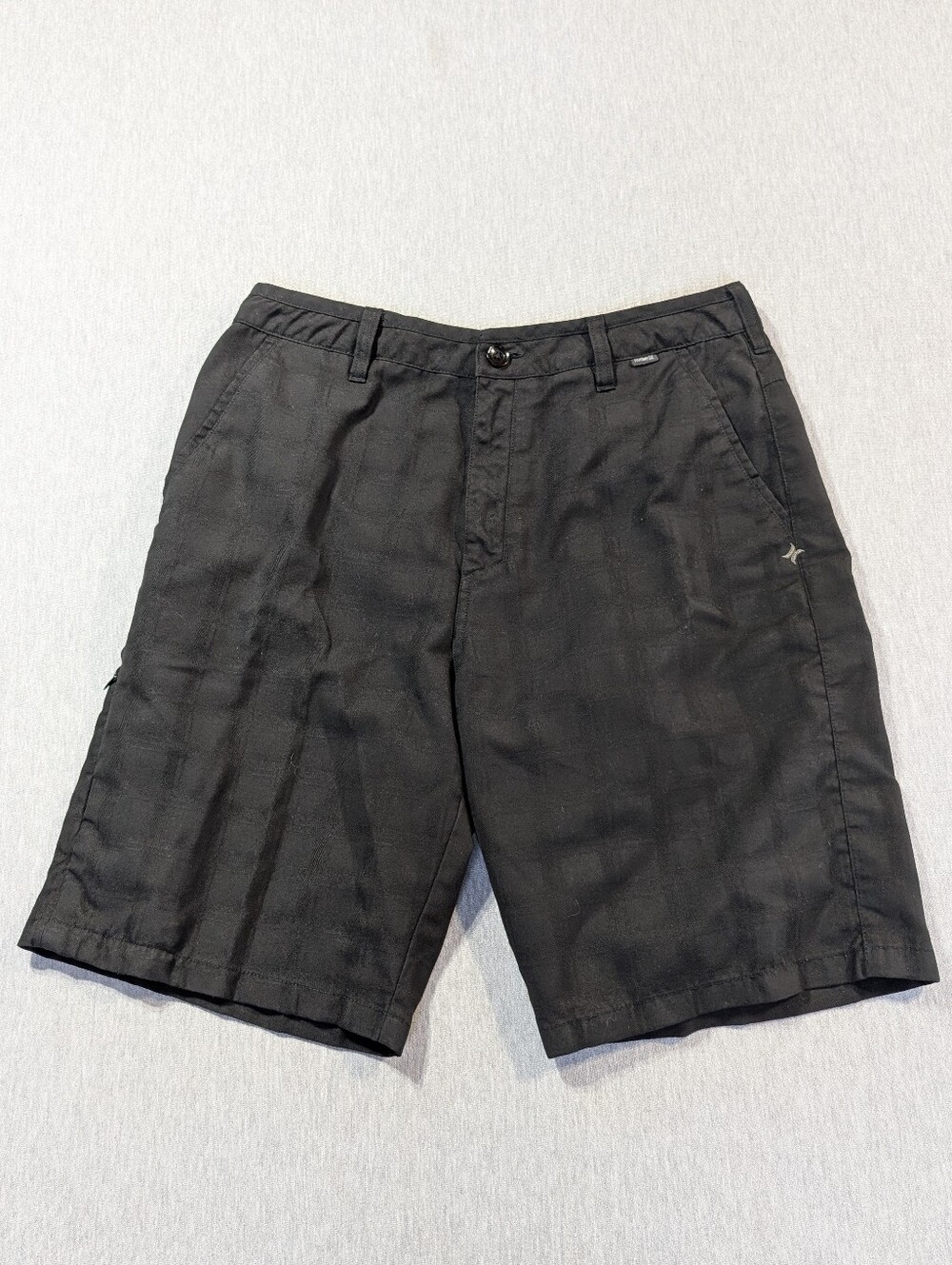 Hurley Flat Front Plaid Shorts Men's 36 Black